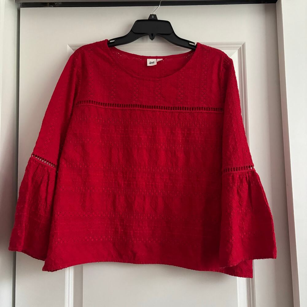 Gap Women’s Eyelet Bell-Sleeve Top Sz XL Red Valentines Day Romantic